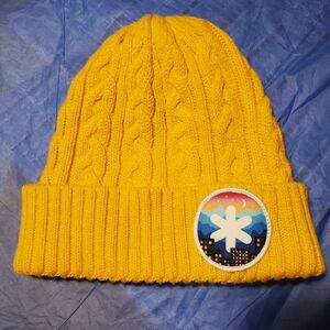 Vibrant Yellow Cable Knit Beanie with Patch